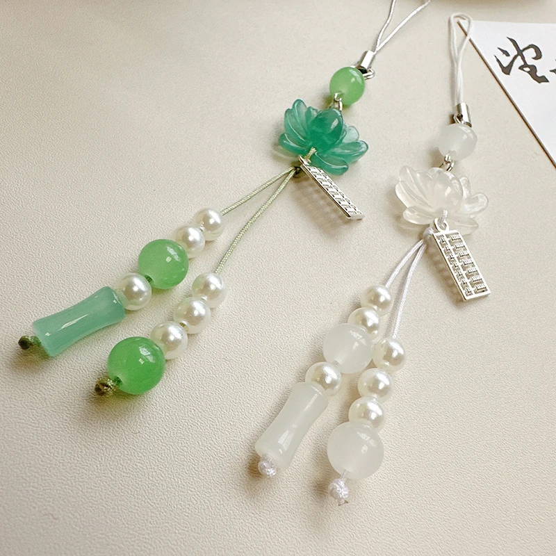 연꽃 펜던트 키체인 폰 체인 비즈 장식 중국 스타일 액세서리 선물 카메라 체인 가방 펜던트