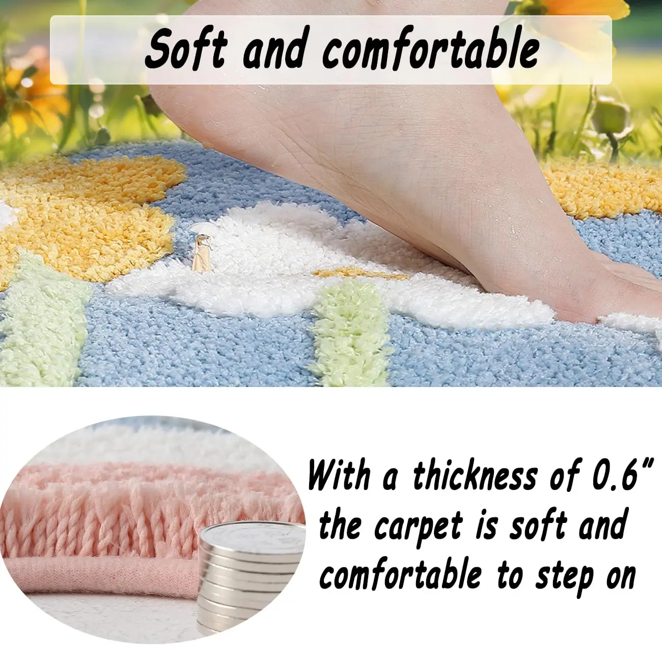 Cute Flower Bath Mat, Non Slip Water Absorbent Bathroom Rugs, Extra Soft Foot Mats, Machine Washable Quick Drying Bath Carpet fo