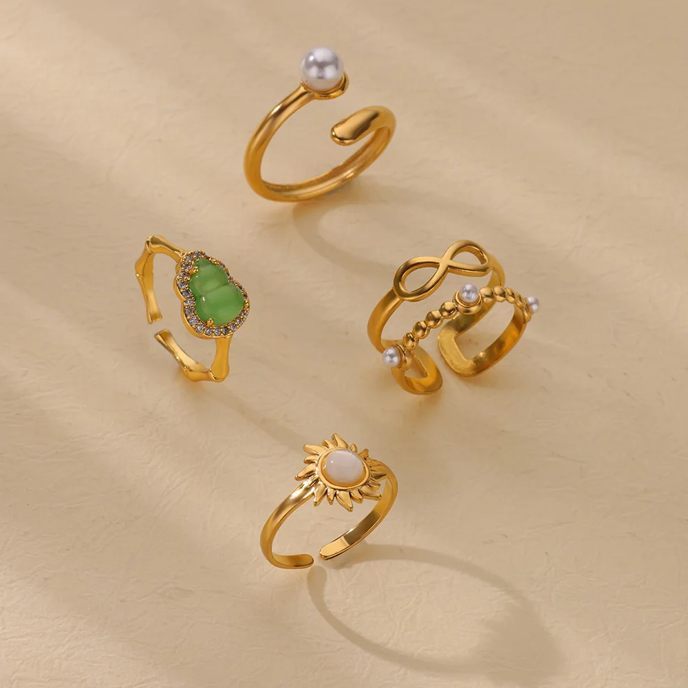 Fashion Opal Sun Rings Gold Color Stainless Steel Adjustable Ring