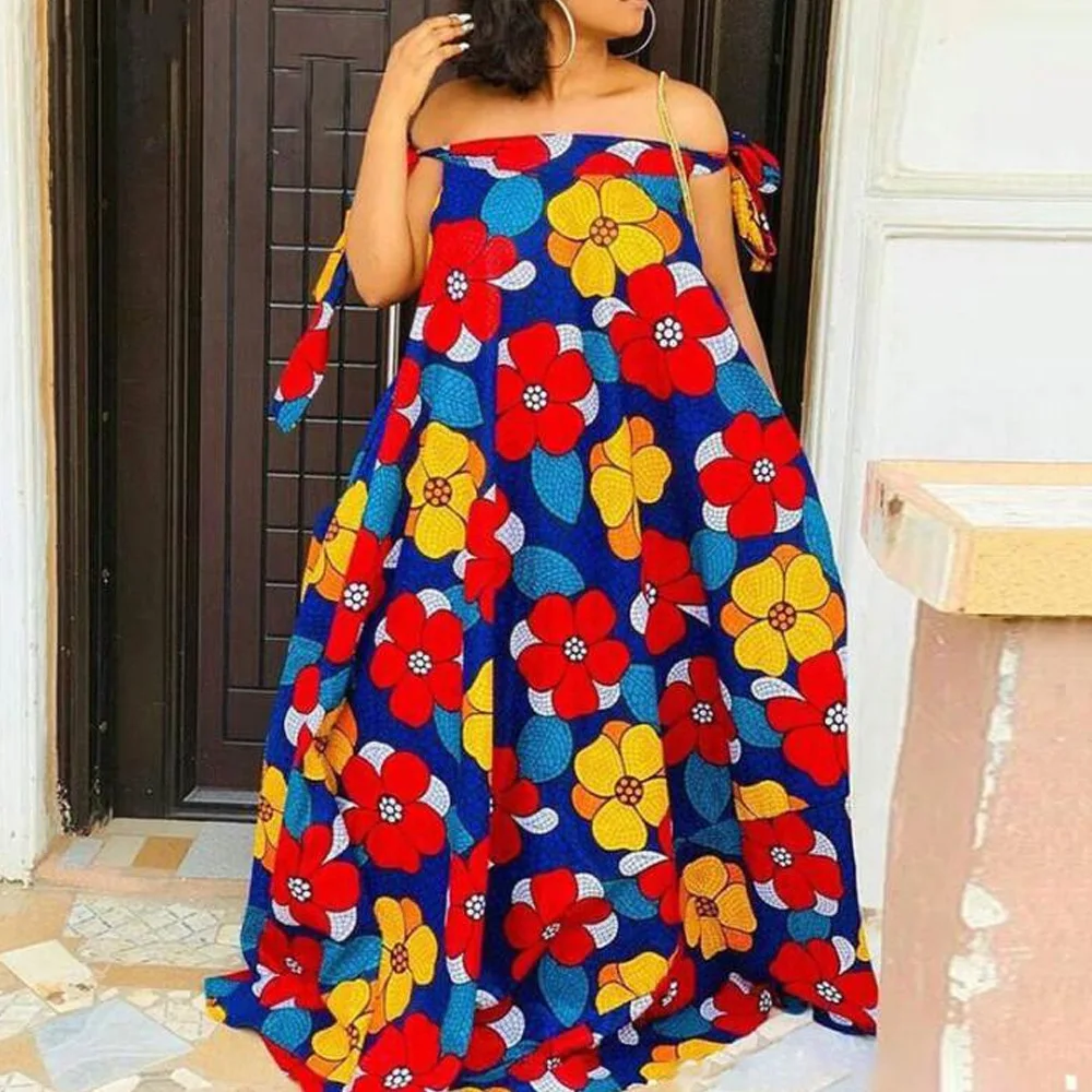 2022 Summer Elegent African Women Sleeveless Polyester Printing Long Dress African Clothes Women african traditional attire Africa Clothing