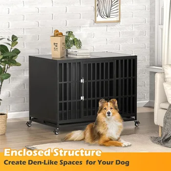 48 inch Heavy Duty Dog Crate with Self-Locking Latch, Indestructible Large Steel Kennel with Enclosed Design, Escape-Proof 6