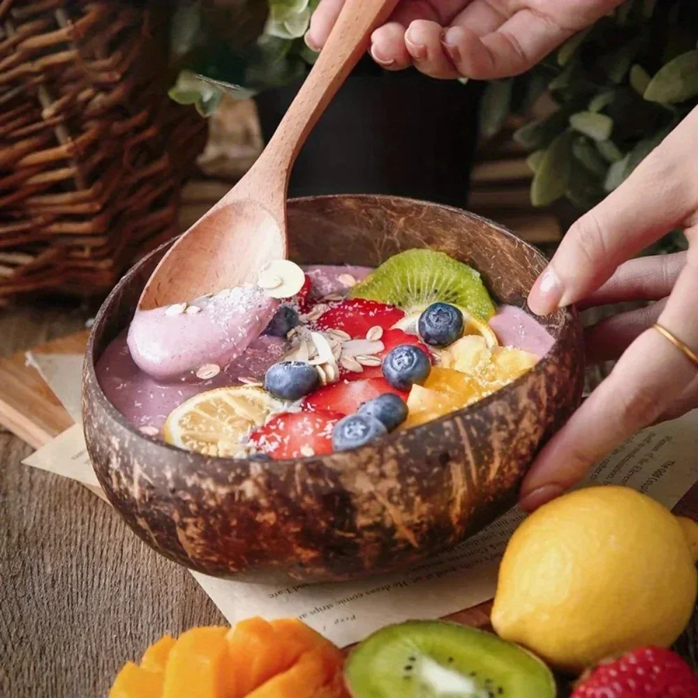 1PC 12-15cm Natural Coconut Bowl  Handmade Wooden Tableware  Ramen Bowl  Natural Wooden Bowl