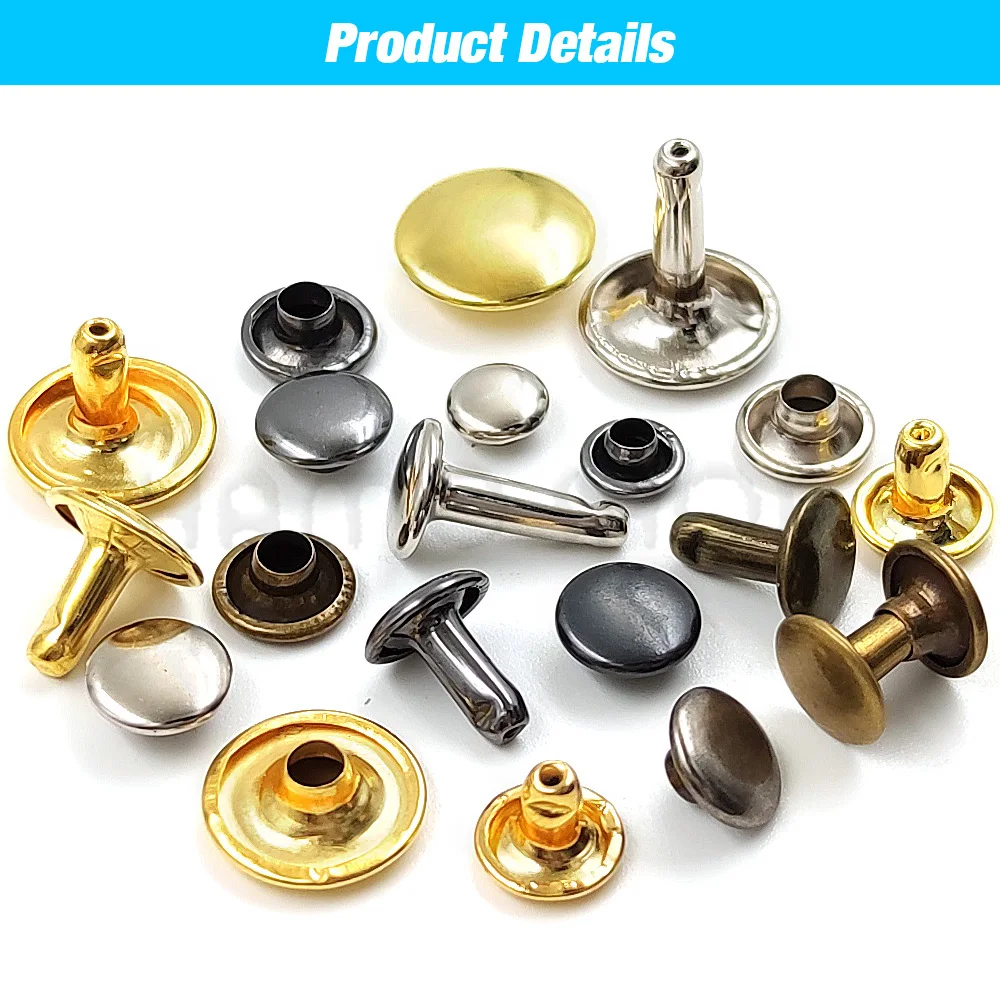 100 Sets 5-15mm Metal Double Cap Rivets Stud Round Nail Button With Tool  For Leathercraft Repair Shoes Bag Belt Clothing Garment