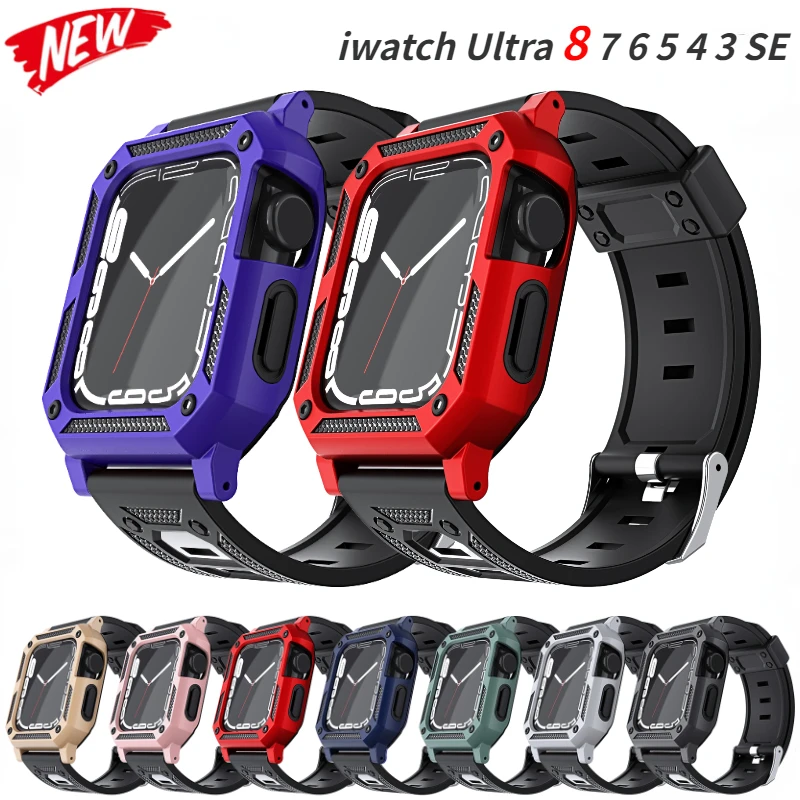 

Silicone Strap+Cover For Apple Watch 49mm 44mm 40mm 45mm 41mm 42mm 38mm Band modification kit iWatch Series Ultra 8 7 6 5 4 SE 3
