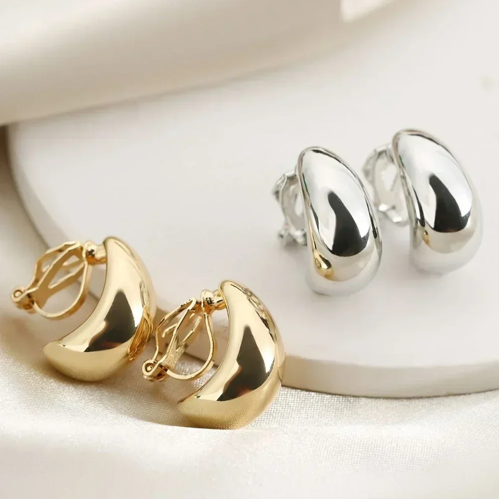 Ear Clip French Light Luxury Droplet Shaped No Ear Holes High Grade Simple and Smooth Female Earrings Accessories