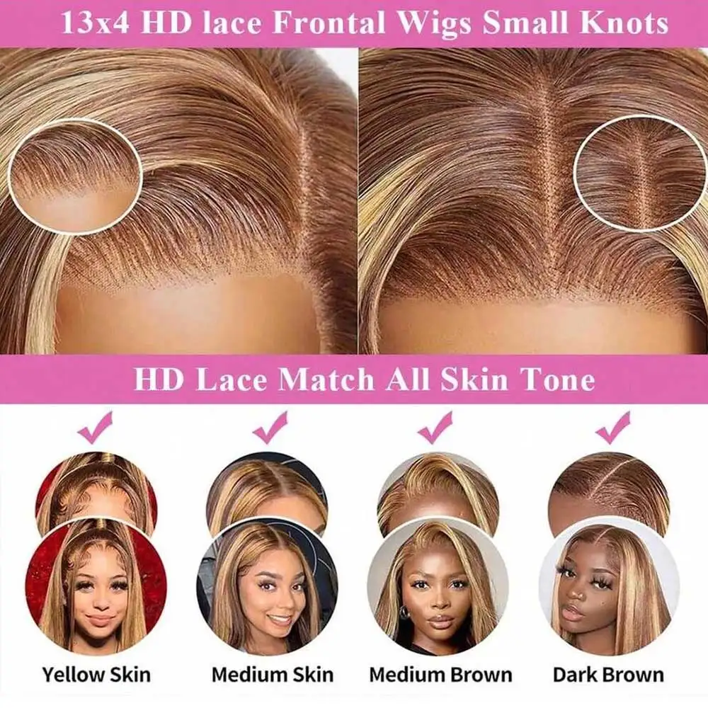 Highlight Wigs Colored Straight Lace Front Human Hair Wigs For Women Honey Blonde Straight 13x4 Hd Lace Frontal Wigs Human Hair 4