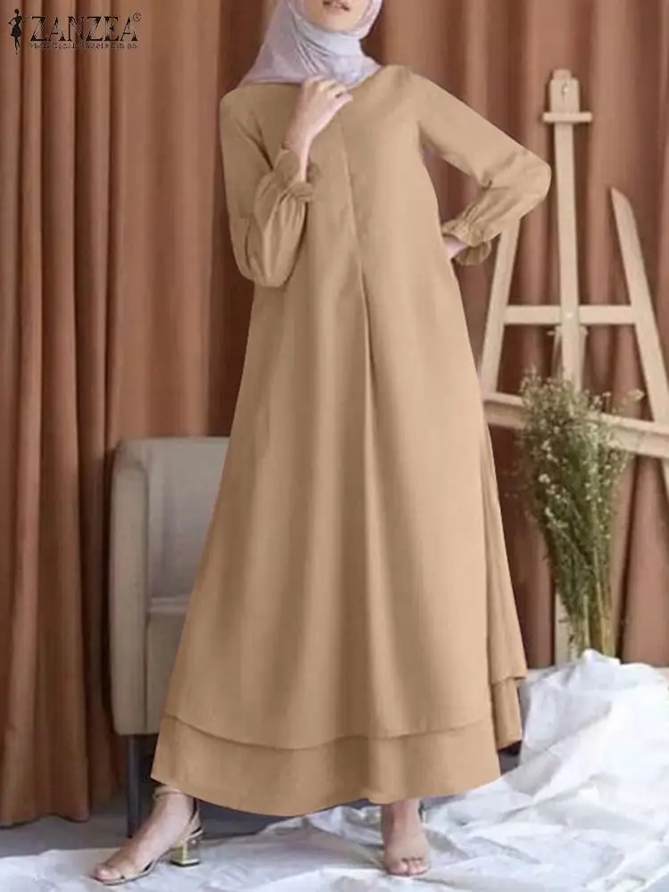 

ZANZEA Muslim Fashion Dress Turkey Abayas For Women Long Sleeve O Neck Sundress Oversize Robe Eid Mubarek Abaya Isamic Vestido