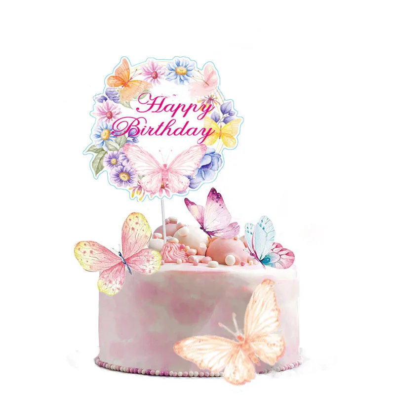 

Pink Butterfly Birthday Party Decorations Butterfly Flower Birthday Banner Cake Topper Girl Happy Butterfly Birthday Party Decor