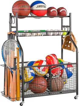 Sports Equipment Garage Organizer,Garage Ball Storage for Sports Gear and Toys, Rolling Ball Cart 1
