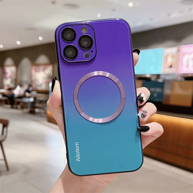 

Gradient Magnetic Case for iPhone 15 14 13 12 Pro Max Plus Magsafe Shell Shockproof Hard Cover Wireless Charging Bumper Fundas