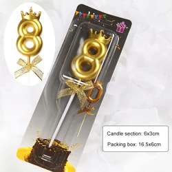 Elegant Rose Gold Crown Bow Tie Digital Candles for Birthday Cakes (Numbers 0 - 9) (Gold - 8)