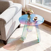 Table d'appoint ronde irisée, petit espace, Table d'appoint en acrylique, meubles pour la maison, le salon, le café 2