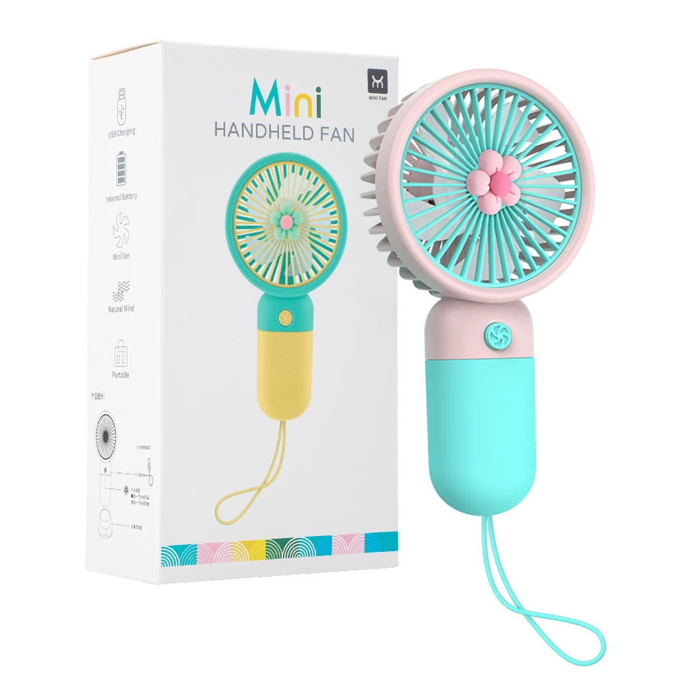

USB Rechargeable Mini Fan Cartoon Flower Handheld Air Cooler Portable Fan For Home Outdoor With lanyard Neck Fan Dropshipping