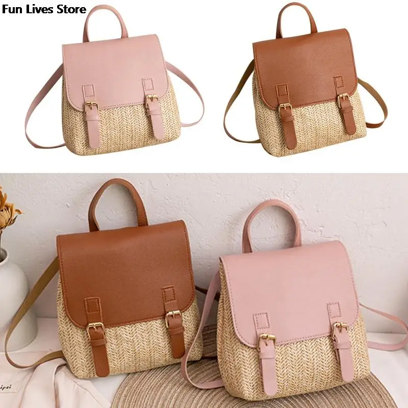 

Women's Straw Backpack Summer Boho Shoulder Bag Vintage Designer Backpack Mochilas Beach Holiday Backpacks 2023 Mini Travel Pack