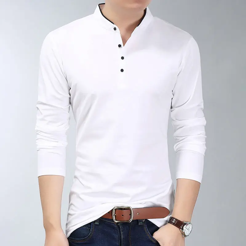

Fashion Men Long Sleeve Basic Solid Thin Polo Shirts Spring Autumn New Slim Tees Korean Male Clothes New Business Casual Tops