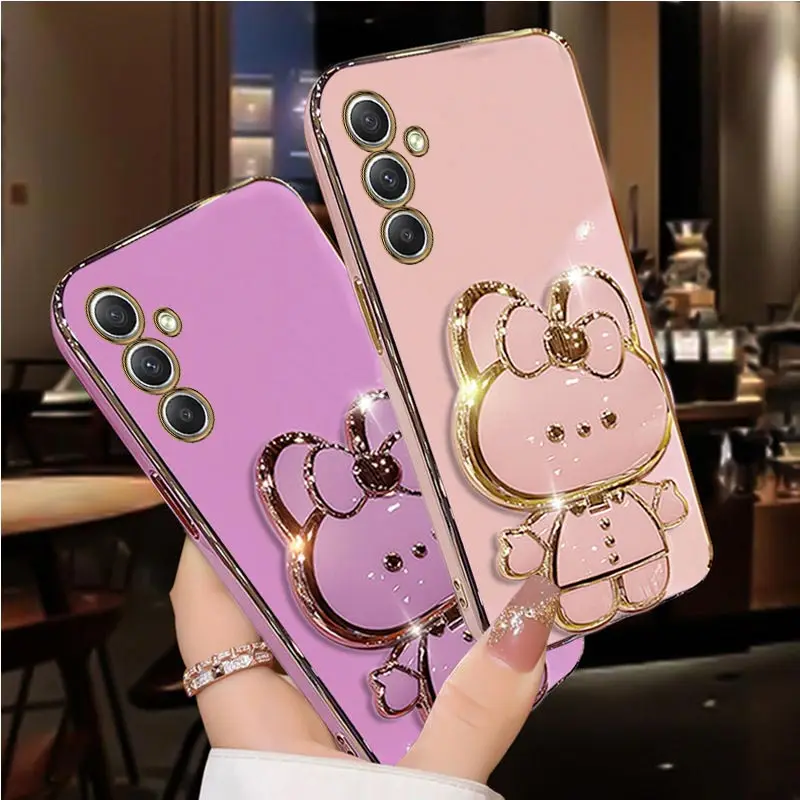 Diamond Strap Mirror Rabbit Phone Holder Case with Stand Cover
