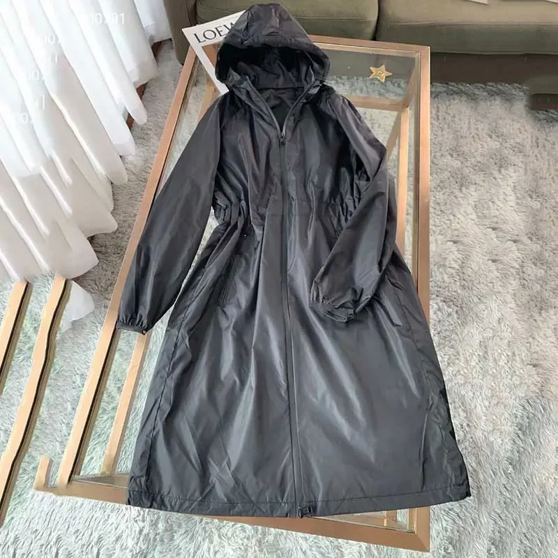 

Luxury Design Black Long Trench Coat For Women Spring Autumn Hooded Long Sleeve Trench Femme Windbreaker Coats And Jackets Women