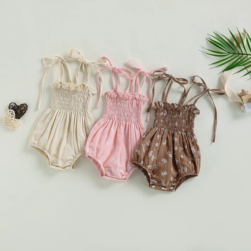 

Baby Girls Flower Romper Sleeveless Adjustable Shoulder Strap Floral Playsuit Baby Summer Casual Clothing