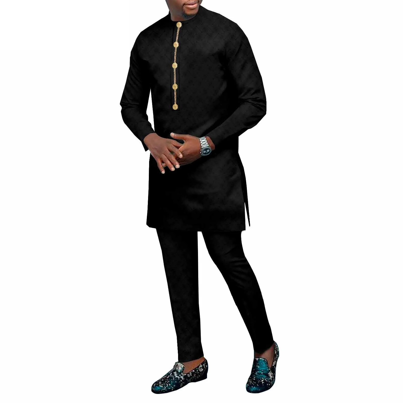 

Dashiki Printed Men's Long Shirt + Trousers 2-Piece Custom Fashion Men's Groom's Suit African Party Wear
