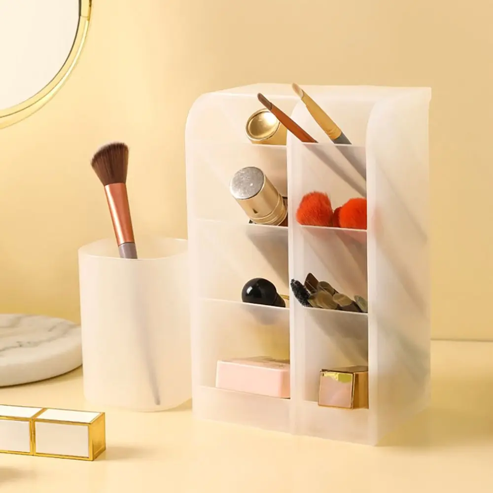 Transparent Frosted Oblique Insertion Pen Holder Simpl Desktop Organizer Multifunctional Stationery Makeup Brush Storage Bucket 5