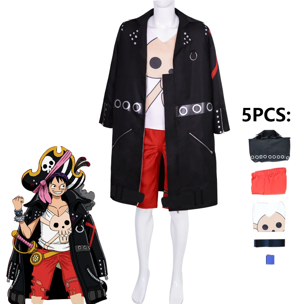 

Anime Cosplay Movie One Piece FILM RED Monkey D Luffy Cosplay Costume Trench Coat Shorts T-shirt Suit Man Halloween Costumes
