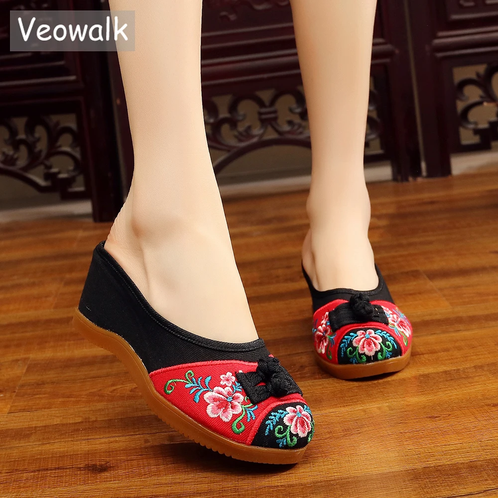 Veowalk Chinese Knot Women Canvas Embroidered Close Toe