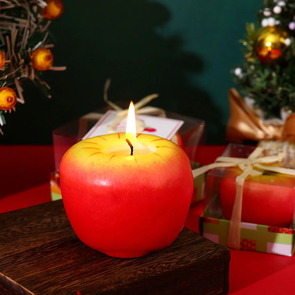Christmas Gift Simulation Fruit Aroma Candle Apple Smokeless Handmade Candle Christmas Eve Party Decoration Gift Candles Red App - Image 6
