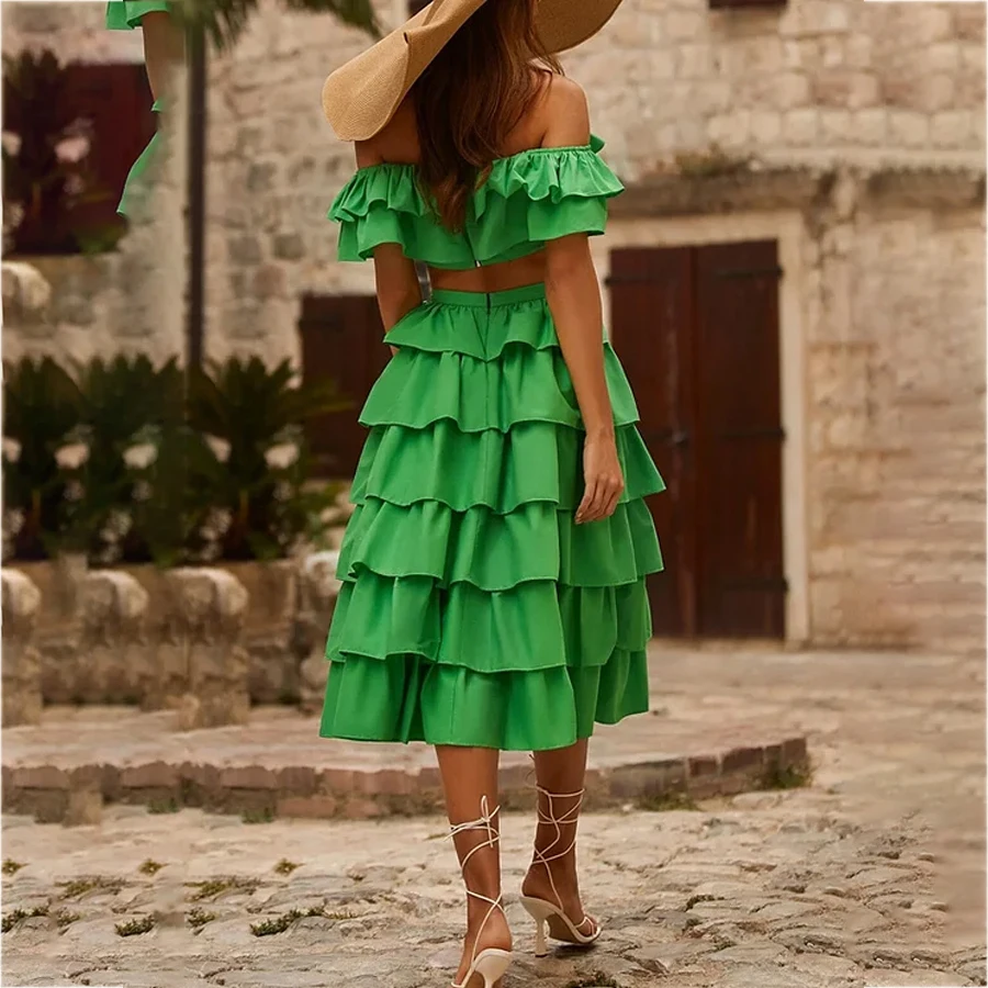 Strapless Ruffle Green Two Piece Swimsuit 2023 Solid Color Bikinis And Beach Dress Women's Holiday Luxury Bathing Suit Beachwear