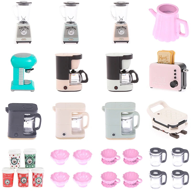 1:12 Dollhouse Miniature Coffeemaker Kitchen Bread Machine Juicer Coffee Pot Christmas Coffee Cup Drink Kitchen Electrical Model resin dollhouse fruit straw cup glass mini miniature model drink cups diy fruit slice bjd doll kitchen straw cup 1 12 dollhouse