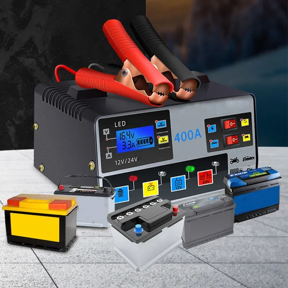 Car Battery Charger car battery charger Fully Automatic High Frequency Intelligent Pulse Repair LCD 12V/24V 220W Pulse Repair Charger