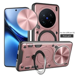 Armor Magnetic Metal Ring Bracket Case with Slide Camera Lens Protection - Durable Back Cover for Vivo X200 (JS-Rose Gold)