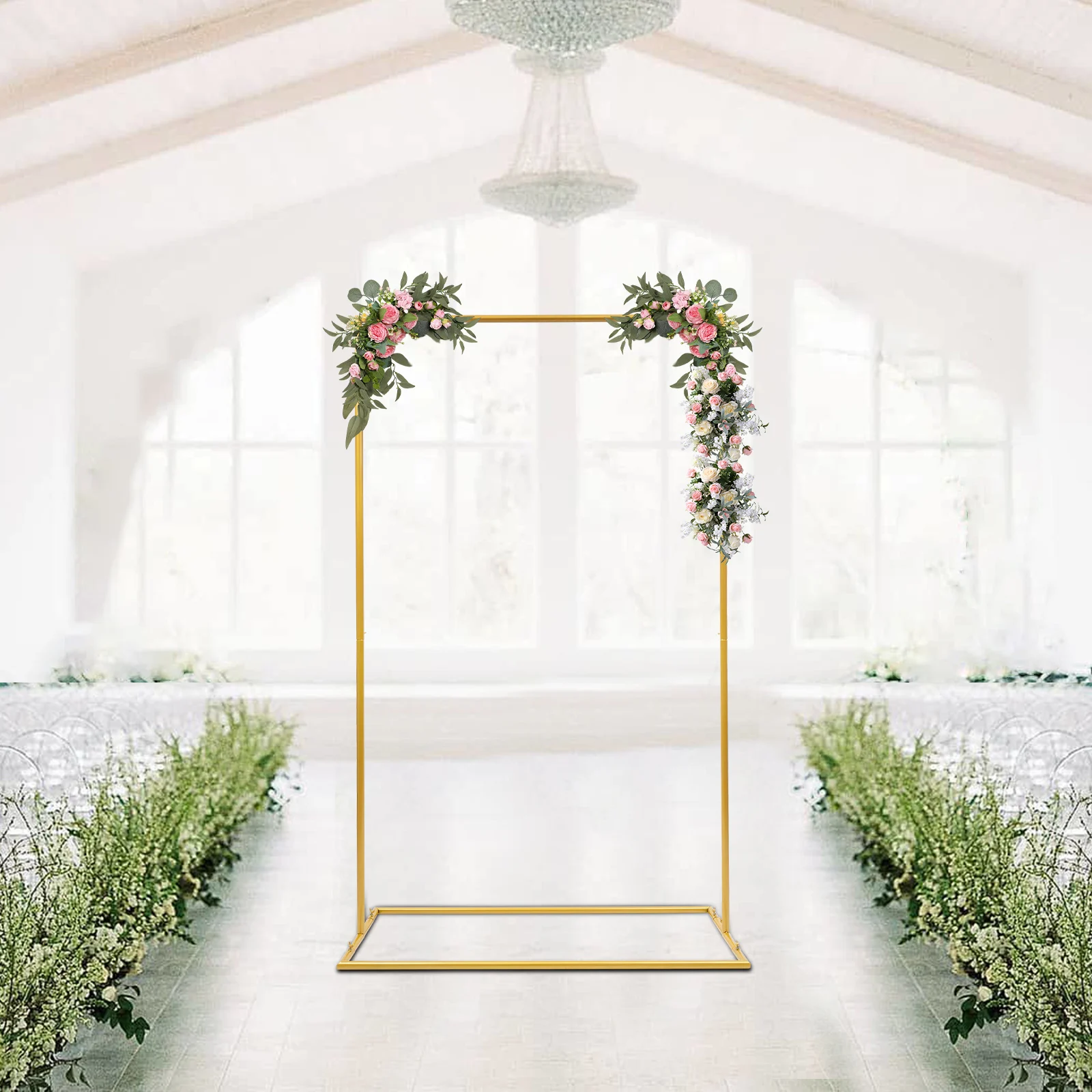Gold Wedding Stand Carbon Steel Square Flowers Stand Balloons Bracket for Garden Weddings Decoration