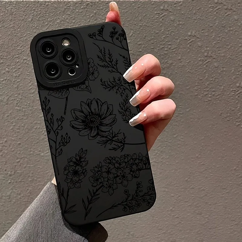 Elegant Black Flower Pattern Phone Case-Cover
