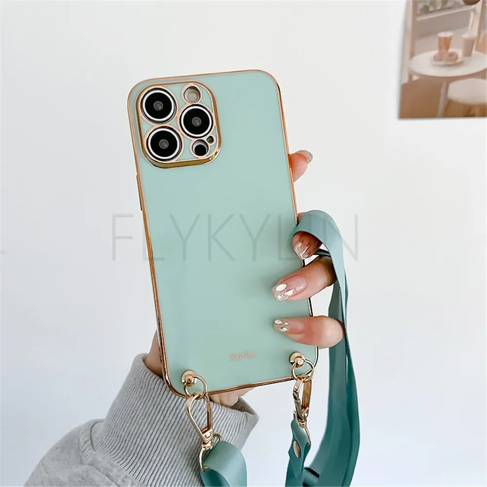 Enhanced Crossbody Lanyard Necklace Phone Case with Plating Soft Silicone Cover