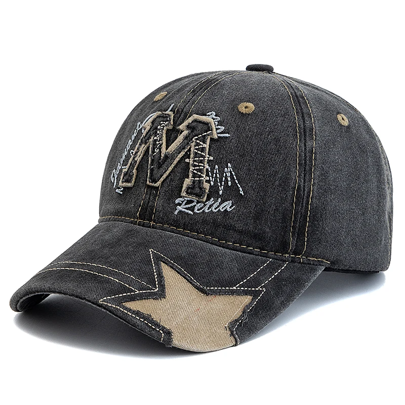 New Style Unisex Retro Baseball Cap M Letter Embroidery Dad Hat Star shaped Style Women And Men Outdoor Washed Cotton Cap