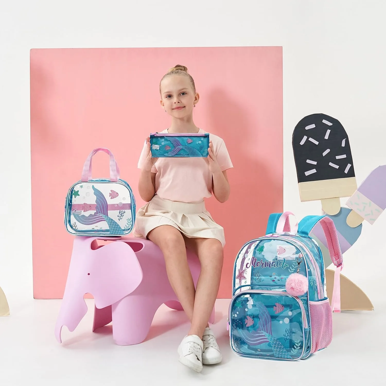 16inch Clear Backpack for Kids Heavy Duty PVC Transparent Backpacks Set See Through School Bag for Girls Boys Elementary Mochila 4