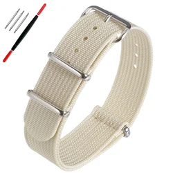 Enhanced Ribbed Nylon Sailcloth Watch Strap - Universal Military - Style Watchband Accessory - 22mm (Beige)