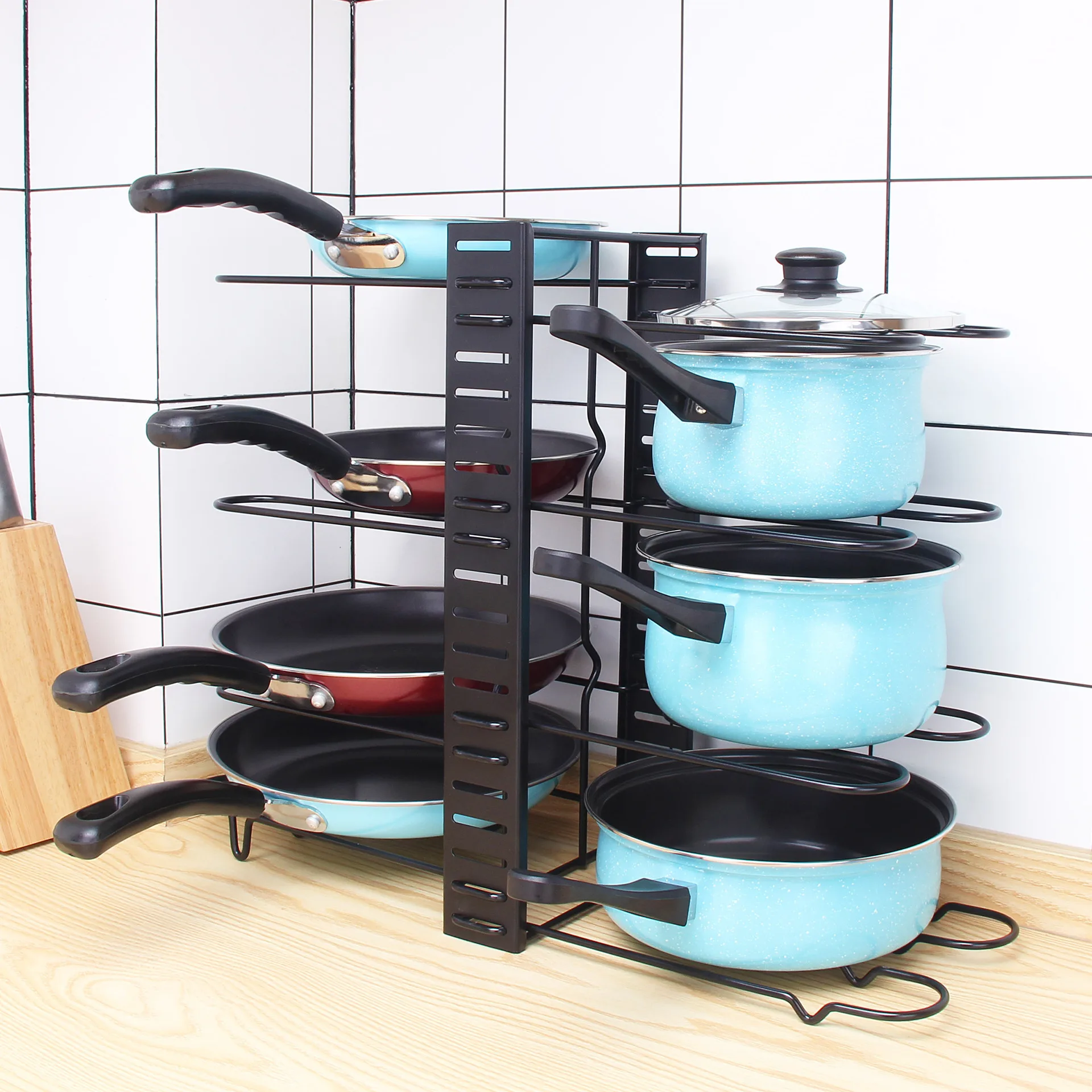 

Yue creative multilayer folding sitting pot cover rack kitchen storage rack wrought iron multifunctional bilateral pot rack