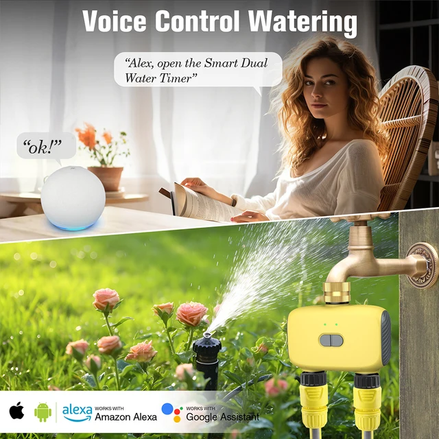2-Outlets Tuya Smart Zigbee 3/4" Faucet Water Timer APP Control Drip Irrigation System WiFi Sprinkler Works with Alexa Google 6