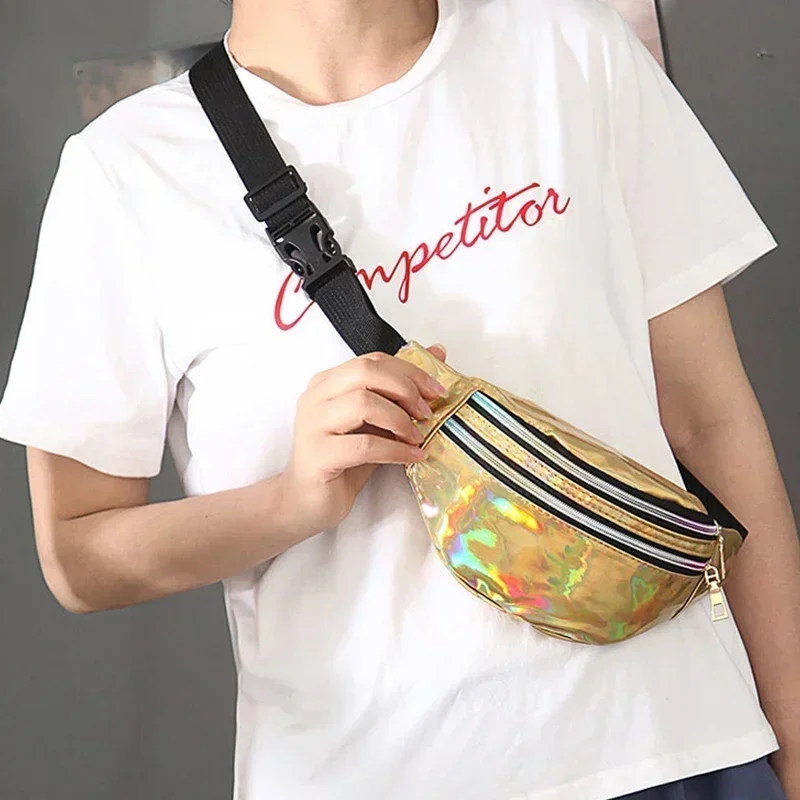 Holographic Waist Bags Women Silver Fanny Pack Female Belt Bag Geometric Waist Packs Laser Chest Phone Pouch Crossbody waist bag chest bag crossbody bag