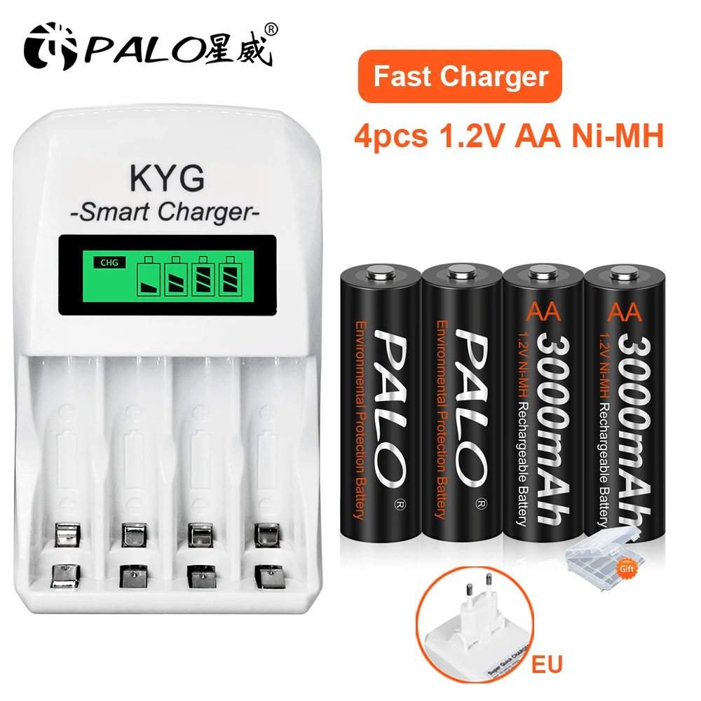 Palo 4-16Pcs 3000Mah Ni-Mh Aa Batteria 1.2V Aa Batteria Ricaricabile Batterie Aa Baterias Con Caricabatteria Aa Aaa Da 1.2V