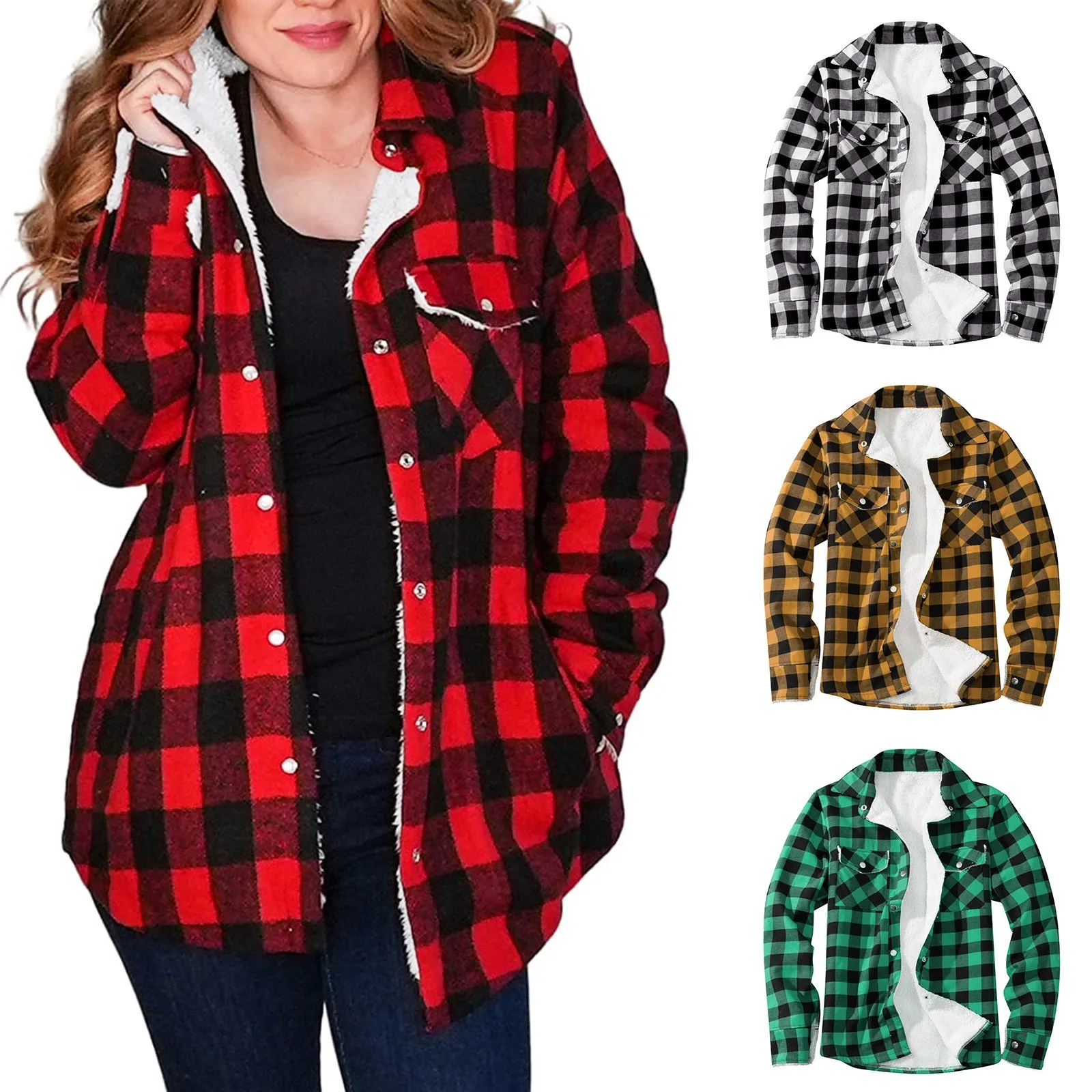 Velvet Thick Warm Women's Plaid Shirt Jackets Female Long Sleeve Tops