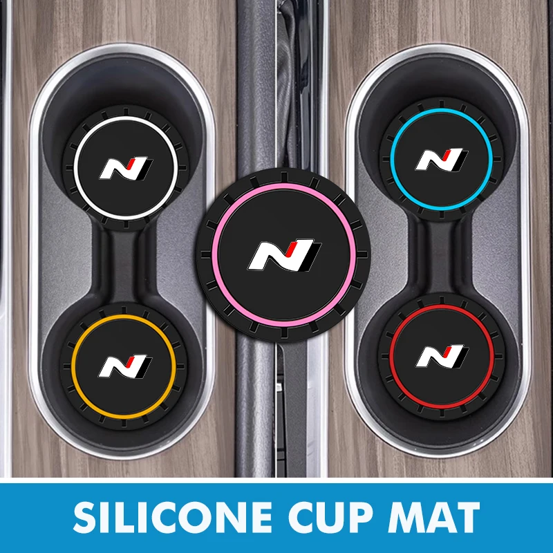 2pcs Car Coaster Water Cup Slots Anti-Slip Waterproof Slot Pad For Hyundai Sonata i30 i20 Tucson Elantra Kona N Line cup holder coasters car coaster pads