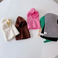 Knitted Baby Hat Hooded Scarf Warm Solid Color One Piece Scarf Winter Kids Toddler Boys Girls Hats 2