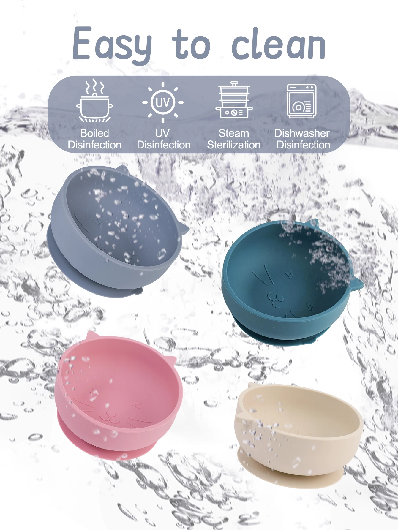 Baby Soft Silicone Sucker Bowl Cute Cat Plate Cup Bibs Spoon Fork Sets Non-slip Tableware Baby Feeding Dishes 1pcs silicone meal set silicone feeding set baby tableware set