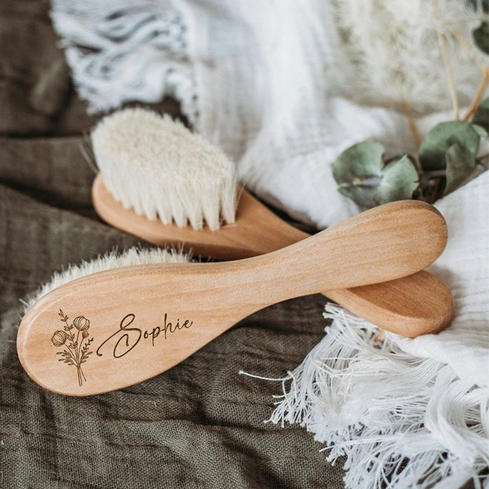PersonalizedBabyHairbrushesCustomFlowerWirhNameWoodenNewborn