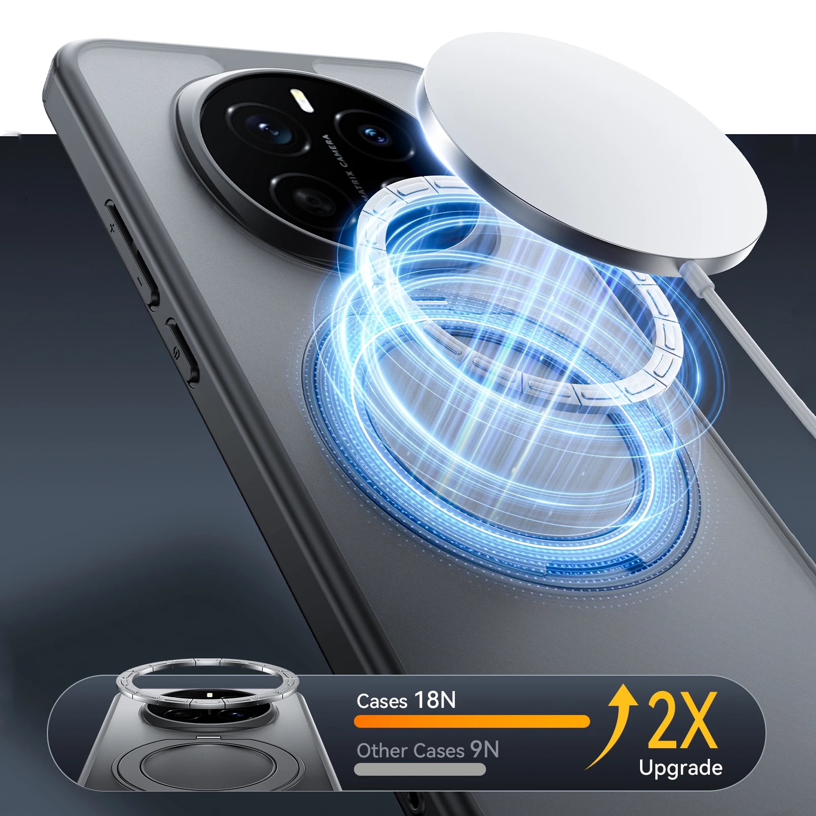 360° Rotating Magnetic Metal Ring Stand Phone Case - Translucent Frosted Shockproof Cover