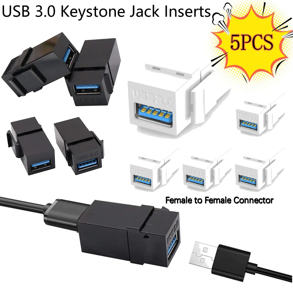 1-5PCS USB 3.0 Keystone Coupler Adapter Connect Equipment USB To USB Adapter Easy Installation Female to Female Connector