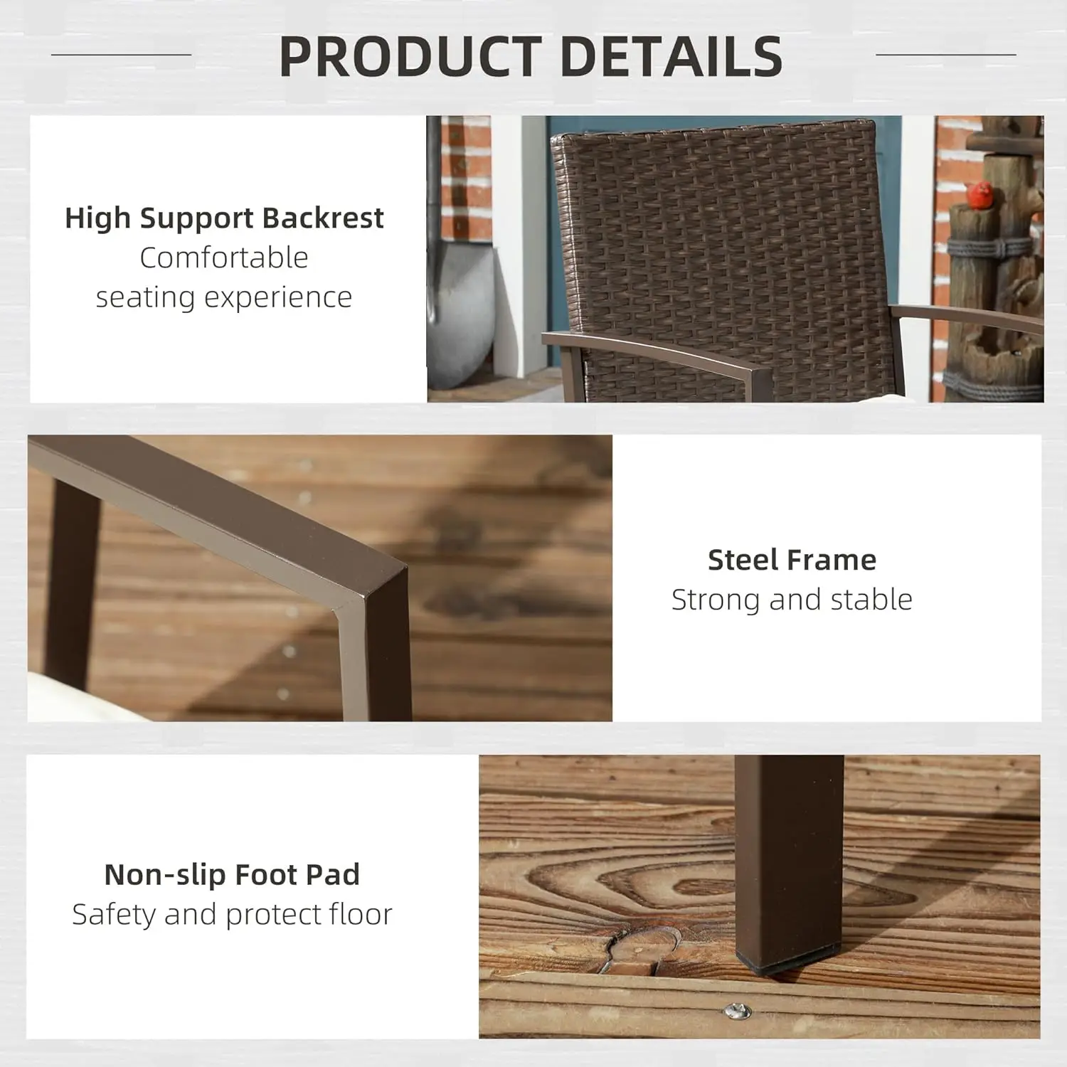 2-Piece PE Rattan Dining Chairs. Outdoor Patio. Backrest & Armrests. Cream White. For Deck, Garden.