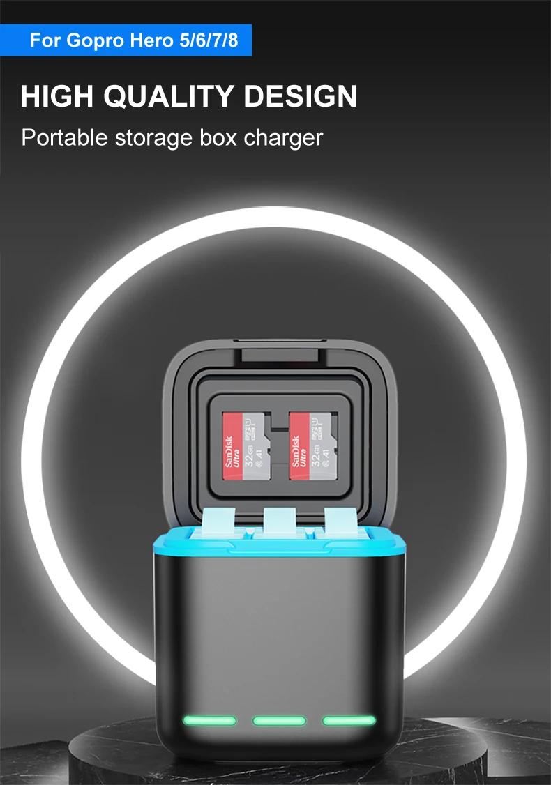 Description Picture 2 of itemOriginal Battery Charger For GoPro Go Pro Hero 8 7 6 5 Black 3-Ways Fast Charger with Type C Cable Action Camera Accessories